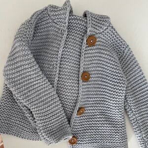 Nordstrom Gray Knit Cardigan with Wooden Buttons and hood